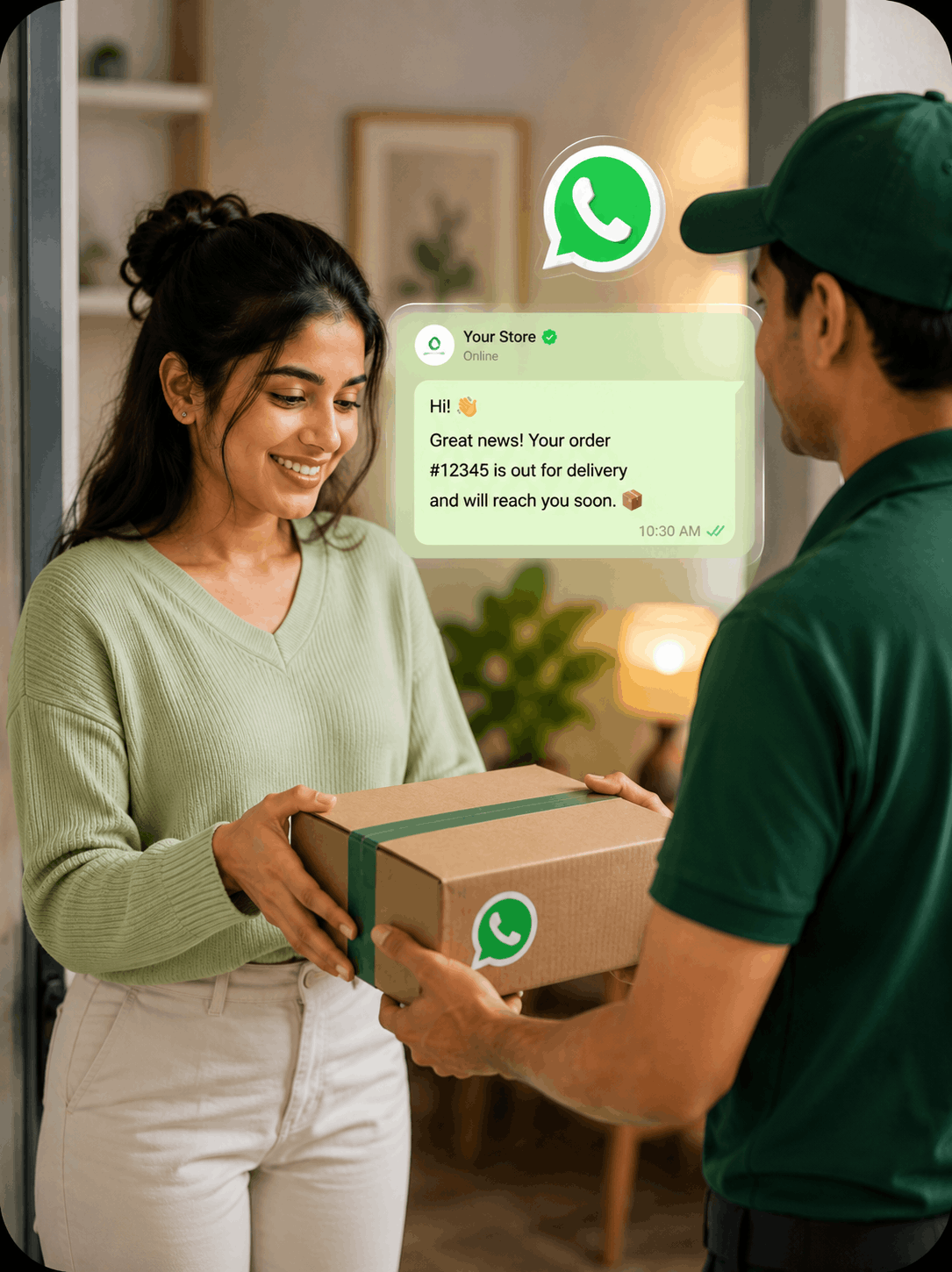 Delivery professional handing over a package